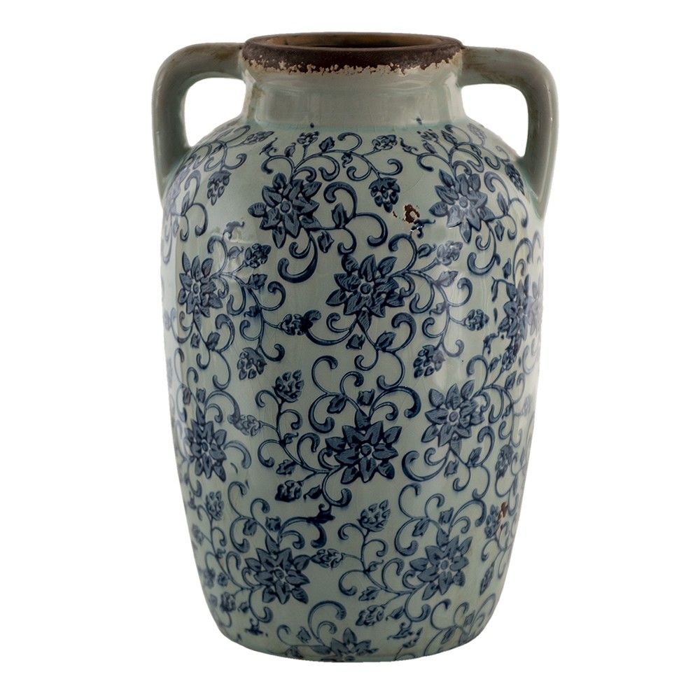 Dekorativní váza s modrými květy a uchy Tapp - 19*18*29 cm Clayre & Eef - LaHome - vintage dekorace