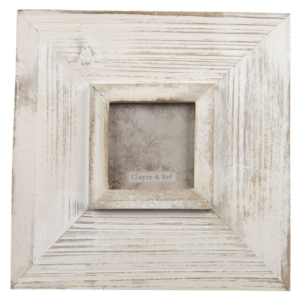 Bílý antik dřevěný fotorámeček s patinou - 25*2*25 cm / 9*9 cm Clayre & Eef - LaHome - vintage dekorace