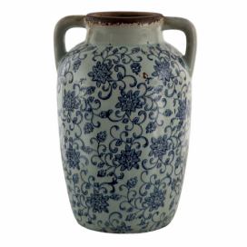 Dekorativní váza s modrými květy a uchy Tapp - 19*18*29 cm Clayre & Eef