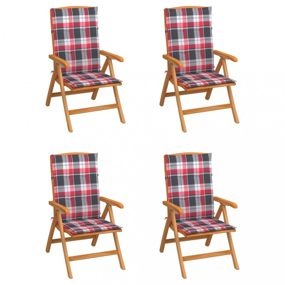Zahradní židle 4 ks teak / látka Dekorhome Bílá / červená - DEKORHOME.CZ
