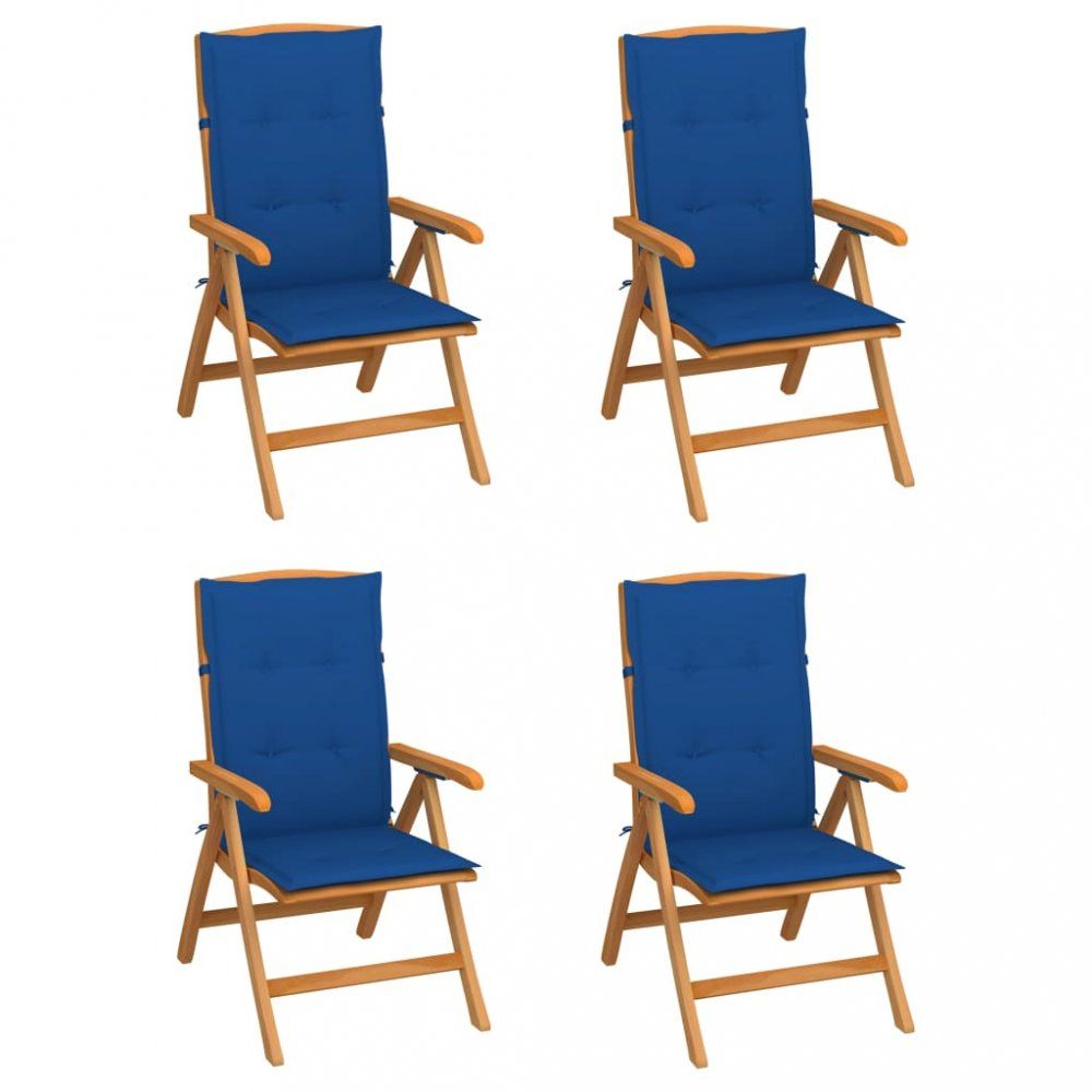 Zahradní židle 4 ks teak / látka Dekorhome Tmavě modrá - DEKORHOME.CZ