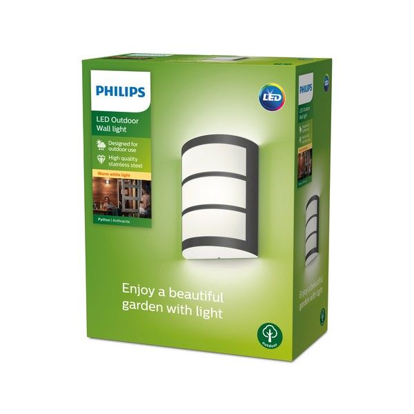 Philips 8719514417595 Python venkovní nástěnné svítidlo LED 6W/450lm 2700K IP44 antracit - Svítidla FEIM