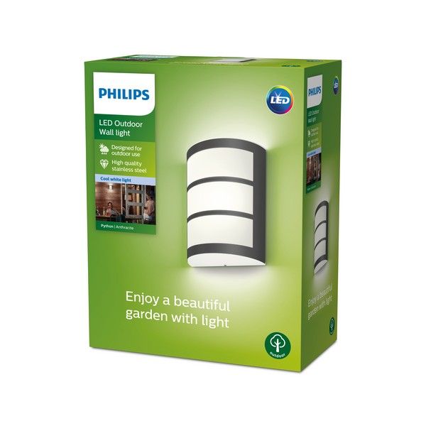 Philips 8719514417618 Python venkovní nástěnné svítidlo LED 6W/500lm 4000K IP44 antracit - Svítidla FEIM