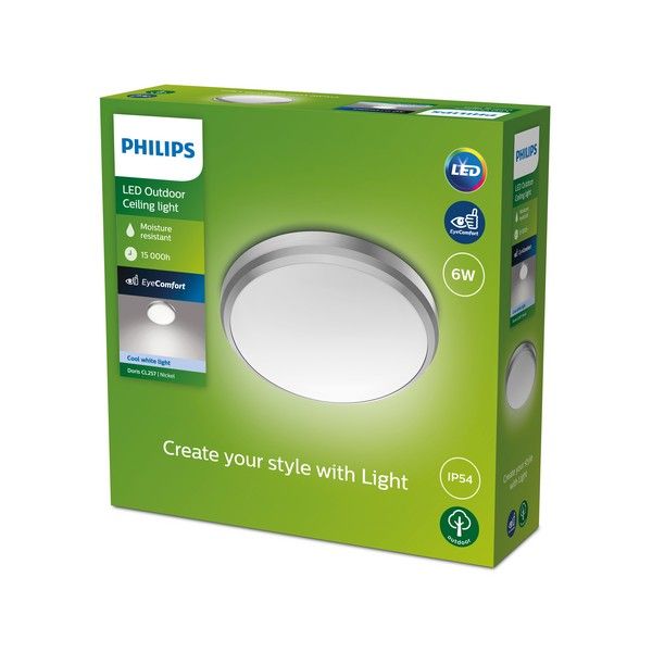 Philips 8719514417854 Doris venkovní stropní svítidlo LED 6W/640lm 4000K IP54 nikl - Svítidla FEIM