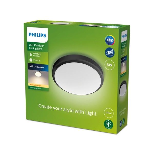 Philips 8719514417878 Doris venkovní stropní svítidlo LED 6W/600lm 2700K IP54 černá - Svítidla FEIM