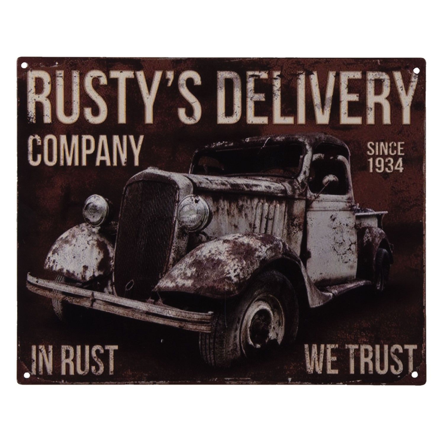 Nástěnná kovová cedule In Rust We Trust - 25*20 cm Clayre & Eef - LaHome - vintage dekorace