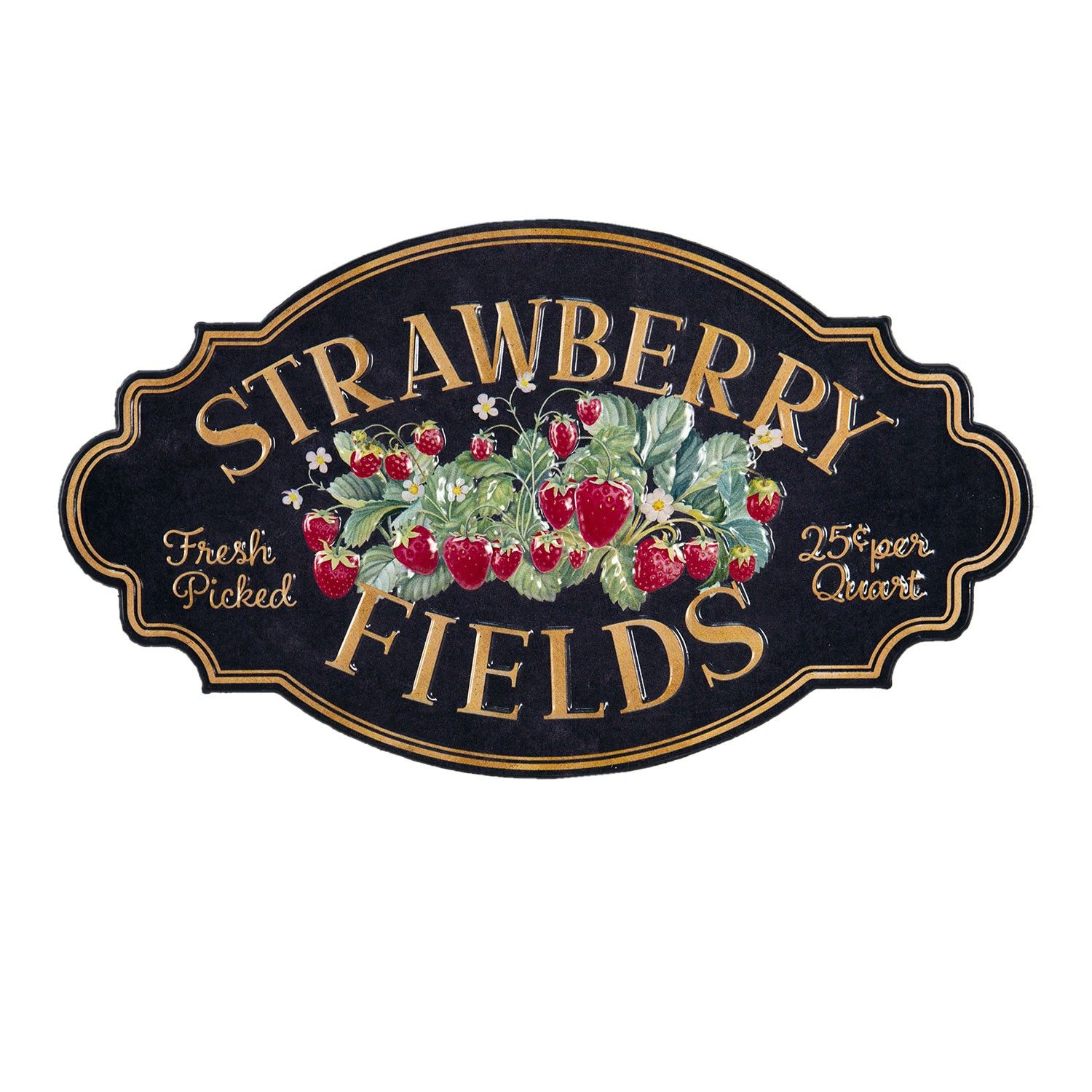 Černá nástěnná kovová cedule Strawberry Fields - 48*1*27 cm Clayre & Eef - LaHome - vintage dekorace