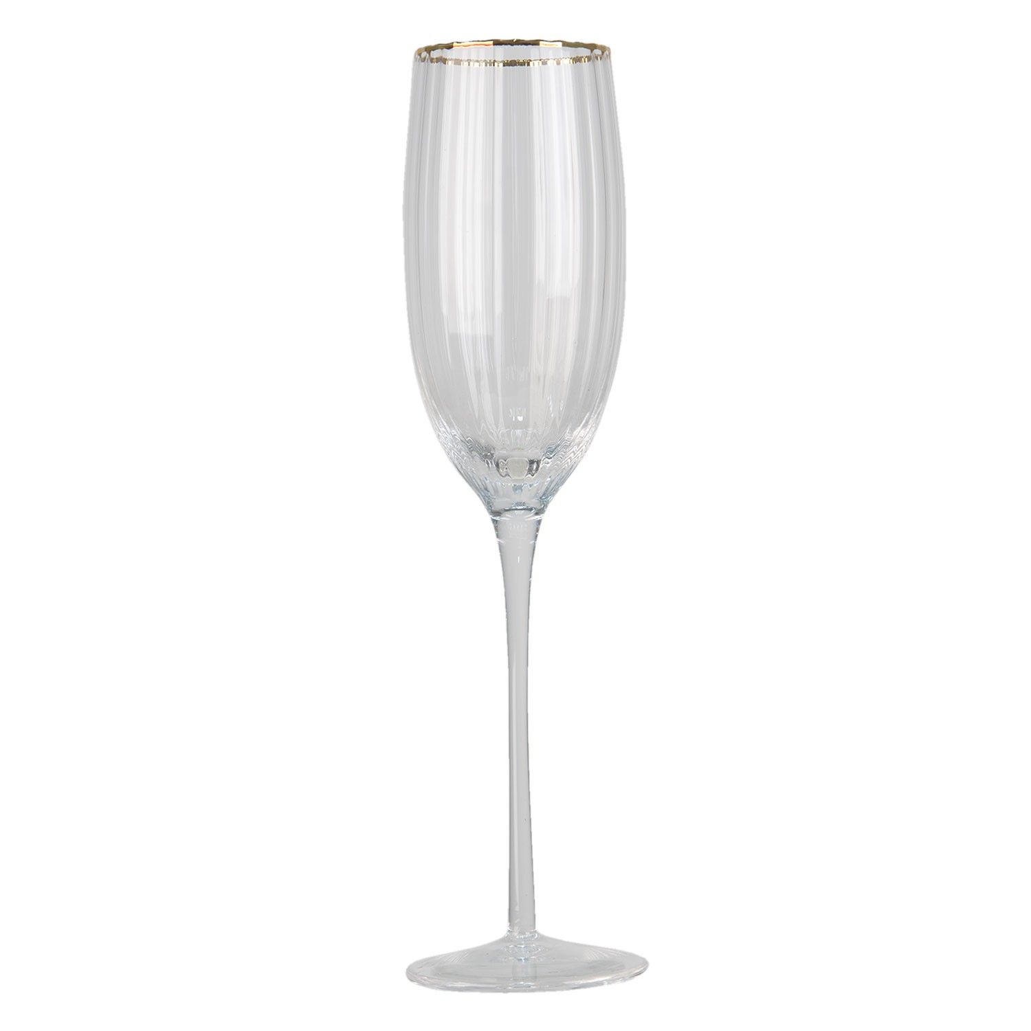 Sklenice na šampaňské s vroubkováním a zlatou linkou Pim - Ø 7*25 cm Clayre & Eef - LaHome - vintage dekorace
