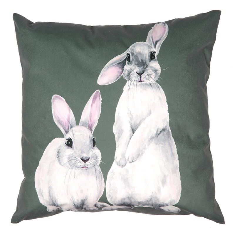 Zelený povlak na polštář s králíčky - 45*45 cm Clayre & Eef - LaHome - vintage dekorace