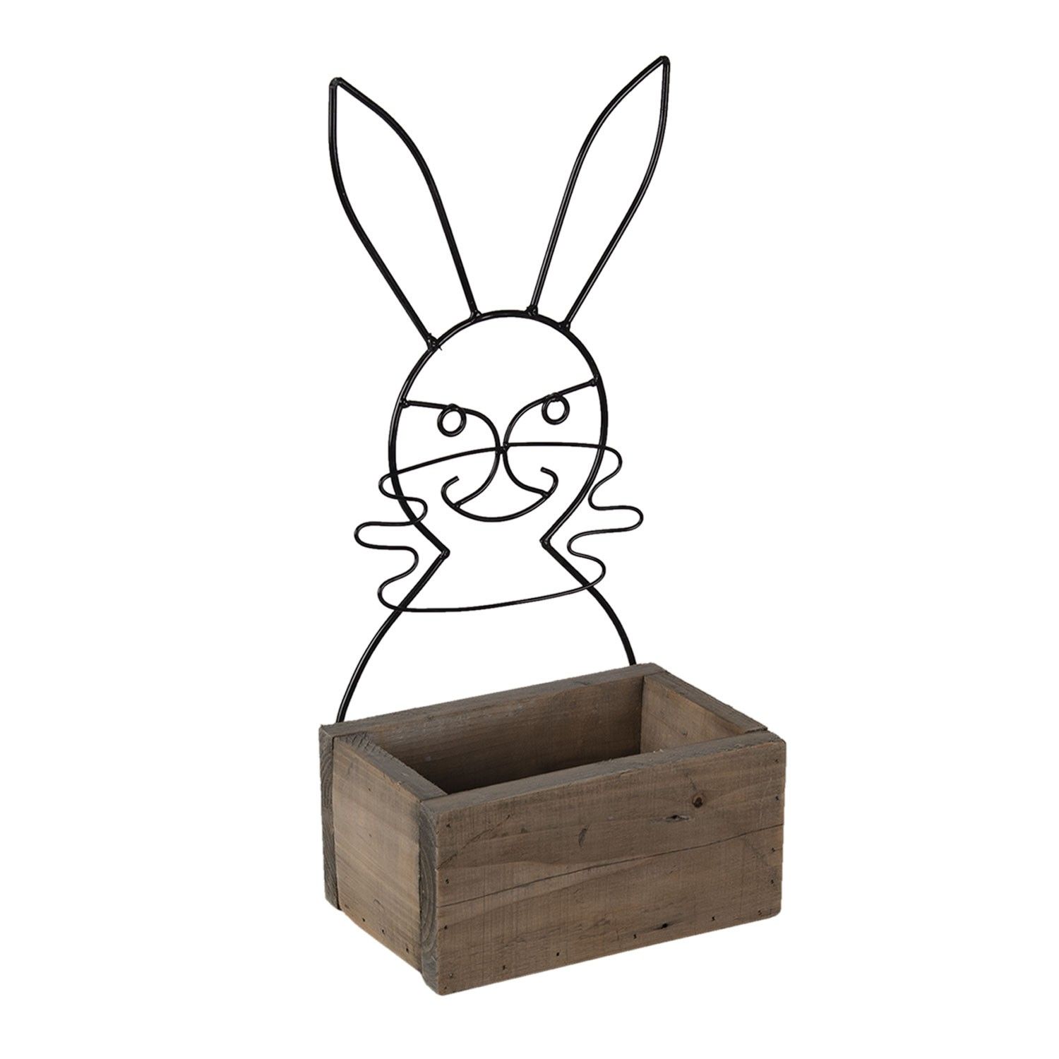 Hnědý dřevěný box s kovovým králíčkem - 20*13*10/44 cm Clayre & Eef - LaHome - vintage dekorace