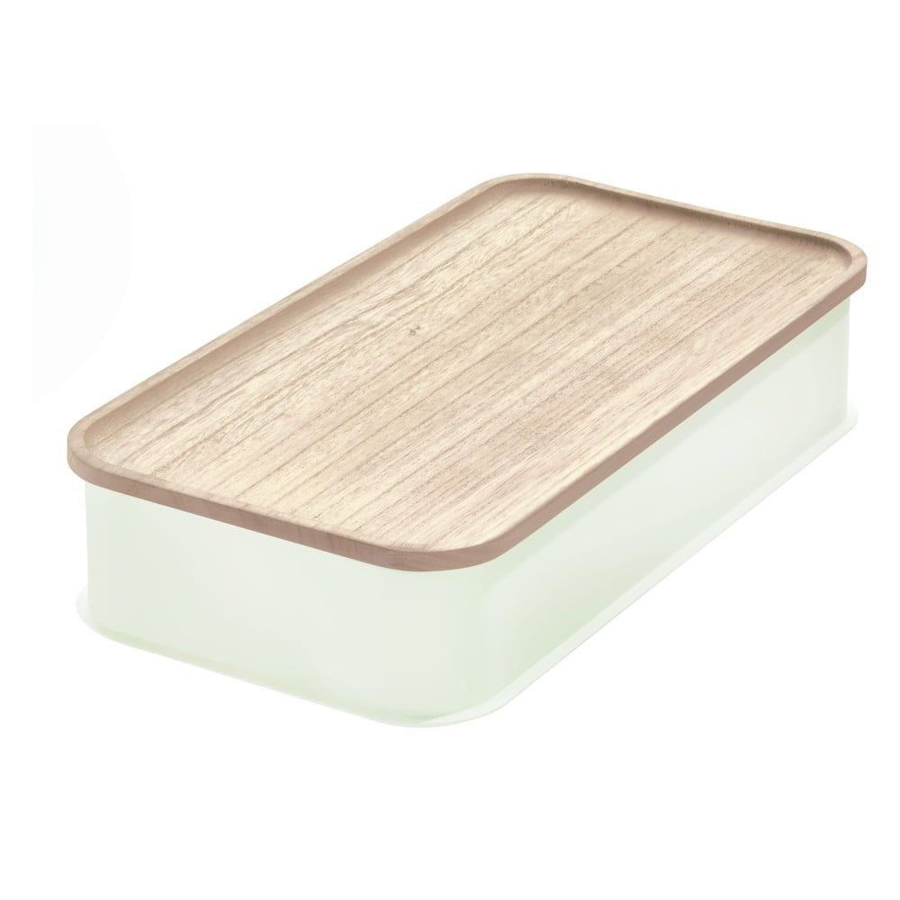 Bílý úložný box s víkem ze dřeva paulownia iDesign Eco, 21,3 x 43 cm - Bonami.cz