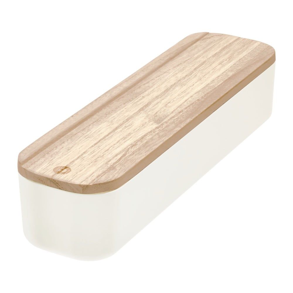 Bílý úložný box s víkem ze dřeva paulownia iDesign Eco, 9 x 36,5 cm - Bonami.cz