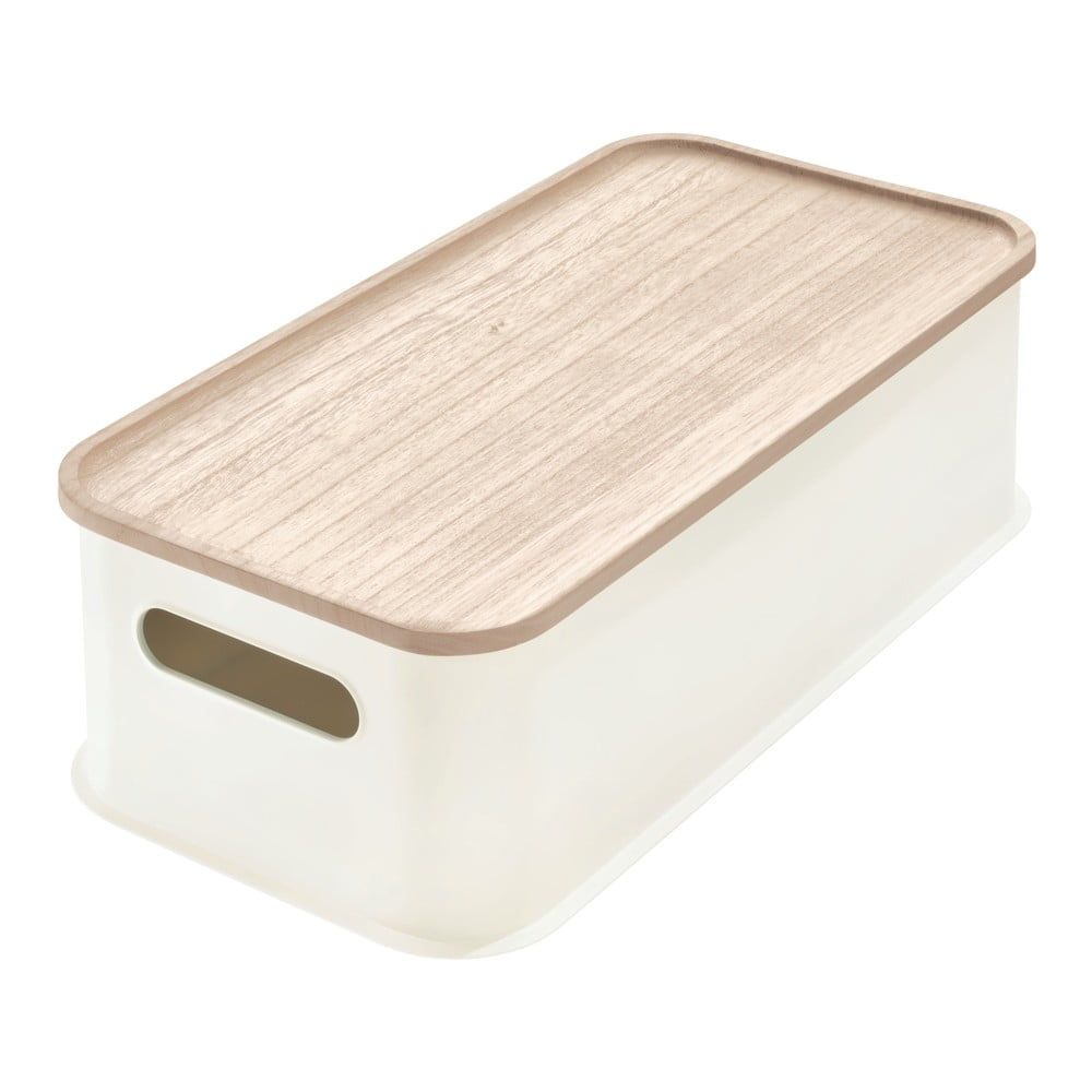 Bílý úložný box s víkem ze dřeva paulownia iDesign Eco Handled, 21,3 x 43 cm - Bonami.cz