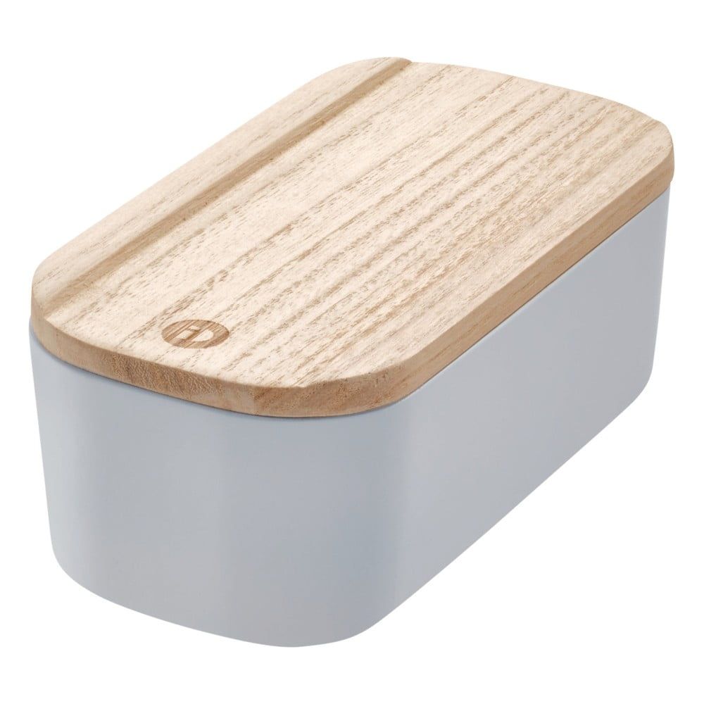 Šedý úložný box s víkem ze dřeva paulownia iDesign Eco, 9 x 18,3 cm - Bonami.cz