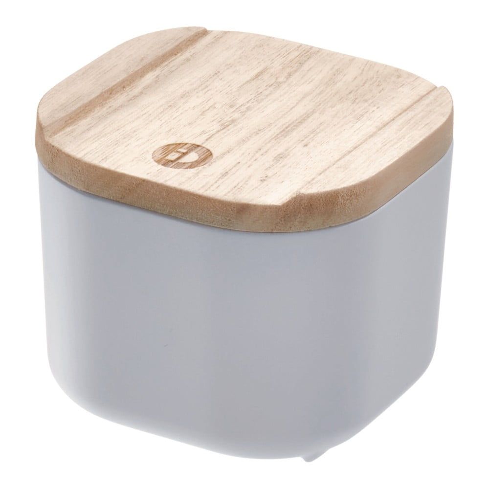 Šedý úložný box s víkem ze dřeva paulownia iDesign Eco, 9 x 9 cm - Bonami.cz