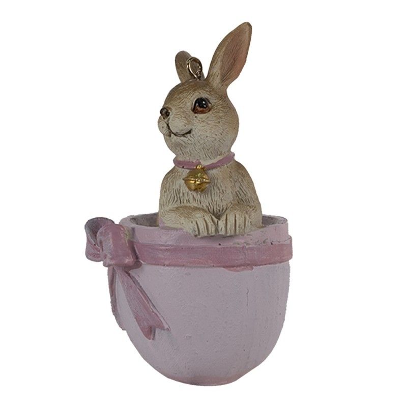 Závěsná dekorace králíček ve vajíčku s mašlí - 5*4*8 cm Clayre & Eef - LaHome - vintage dekorace