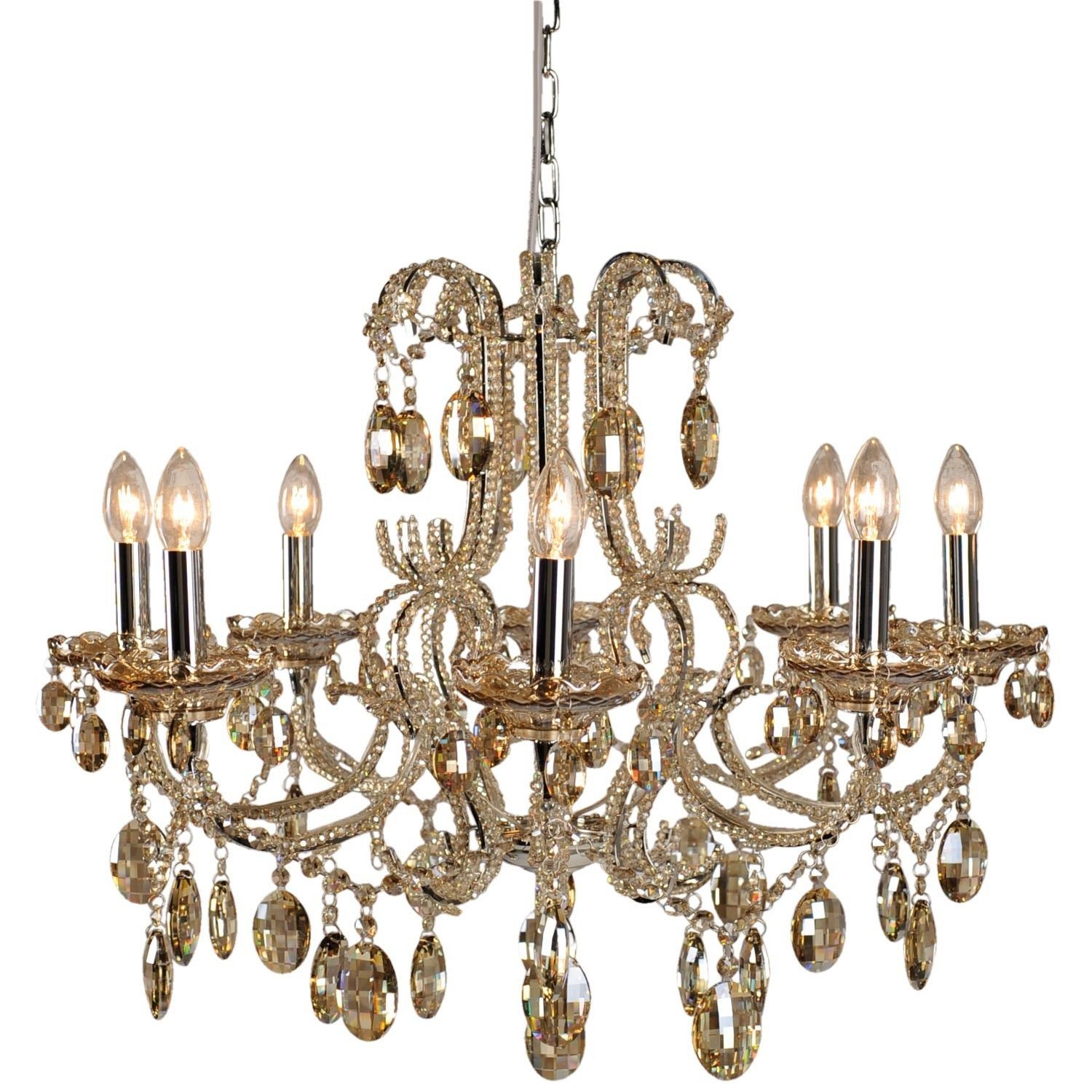 Zlatavý křišťálový závěsný lustr - Ø 70*58 cm Clayre & Eef - LaHome - vintage dekorace