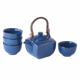 5dílný modrý čajový set z keramiky MIJ