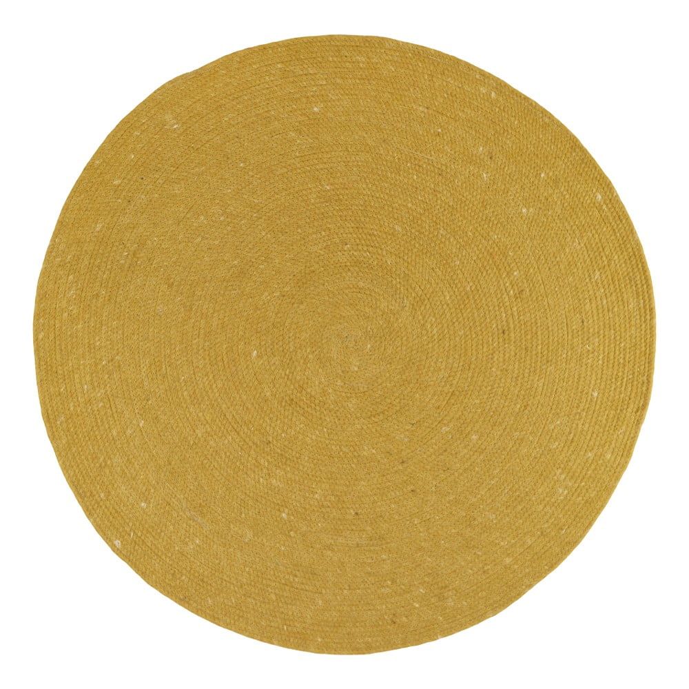 Hořčicově žlutý ručně vyrobený koberec ze směsi vlny a bavlny Nattiot Neethu, ø 140 cm - Bonami.cz