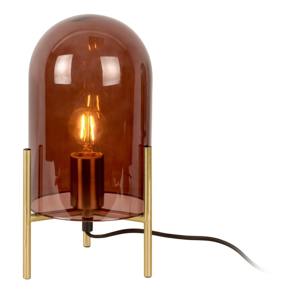 Hnědá skleněná stolní lampa Leitmotiv Bell, výška 30 cm - Bonami.cz