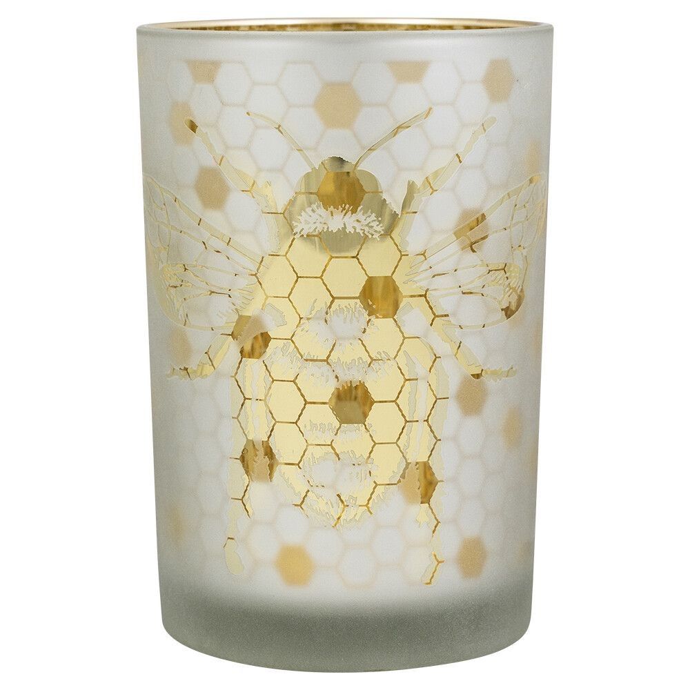 Zlatý skleněný svícen s včelkou na plástvi Hoone vel.L - Ø 10*12cm Mars & More - LaHome - vintage dekorace