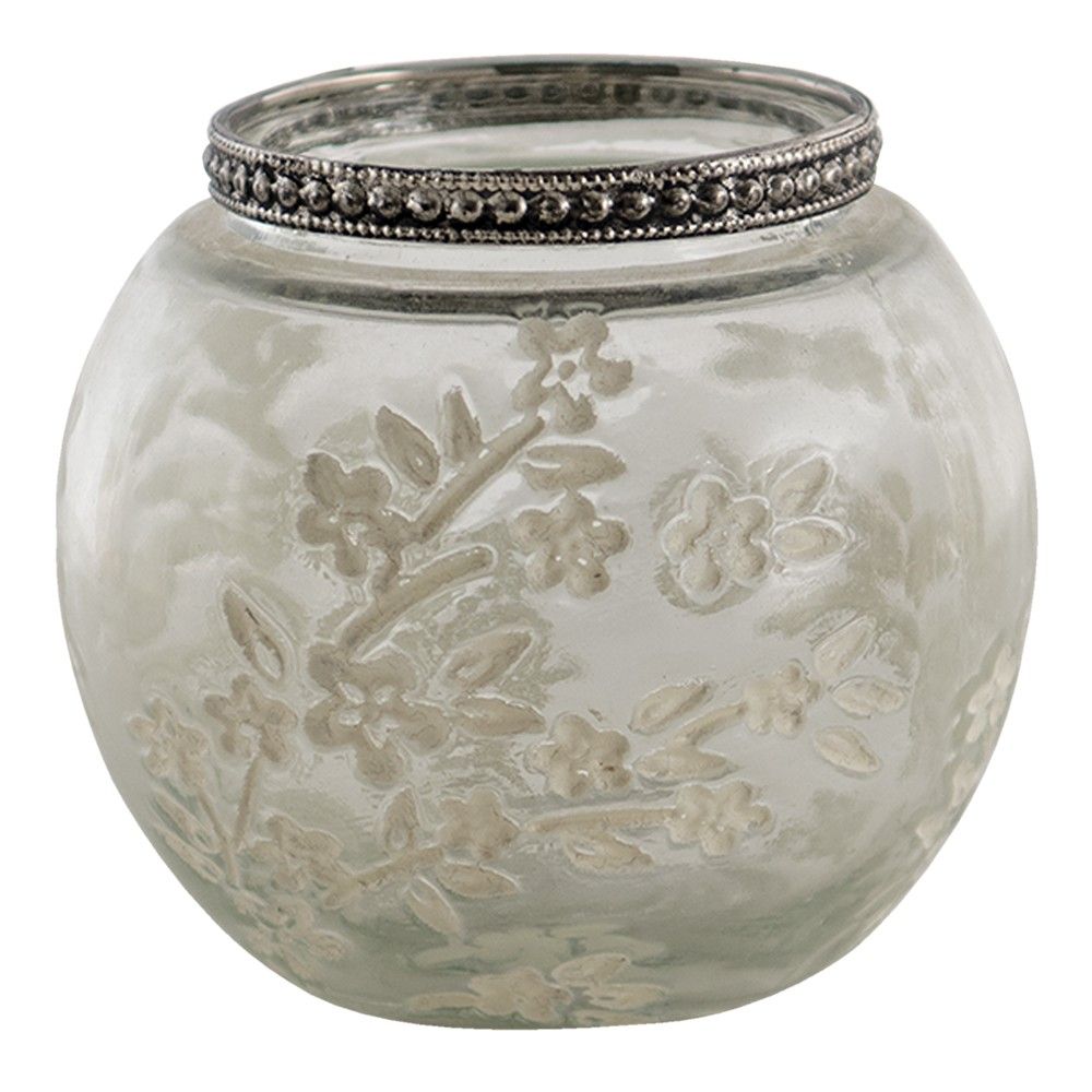 Skleněný svícen na čajovou svíčku s květy Teane  - Ø10*9 cm Clayre & Eef - LaHome - vintage dekorace