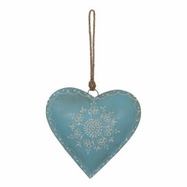 Modré závěsné kovové srdce se zdovením Heartic - 20*1*20 cm Clayre & Eef