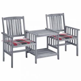 Zahradní židle se stolkem akácie / látka Dekorhome Bílá / červená