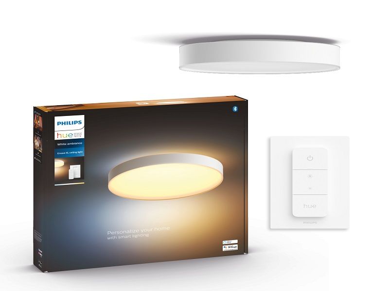 Philips HUE LED White Ambiance 41161/31/P6 Enrave XL stropní svítidlo 48W 6100lm 2200-6500K 55,1cm bílé stmívatelné BlueTooth + HUE Switch - Svítidla FEIM