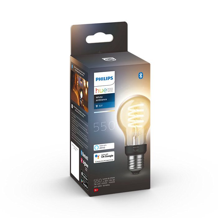 Philips HUE LED White Ambiance Filament žárovka E27 A60 7W 550lm 2200-4500K stmívatelná BlueTooth - Svítidla FEIM