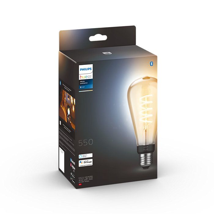Philips Hue Bluetooth LED White Ambiance filamentová žárovka 8719514301504 E27 ST72 7W 550lm 2200-4500K černá, stmívatelná Studená bílá - Svítidla FEIM