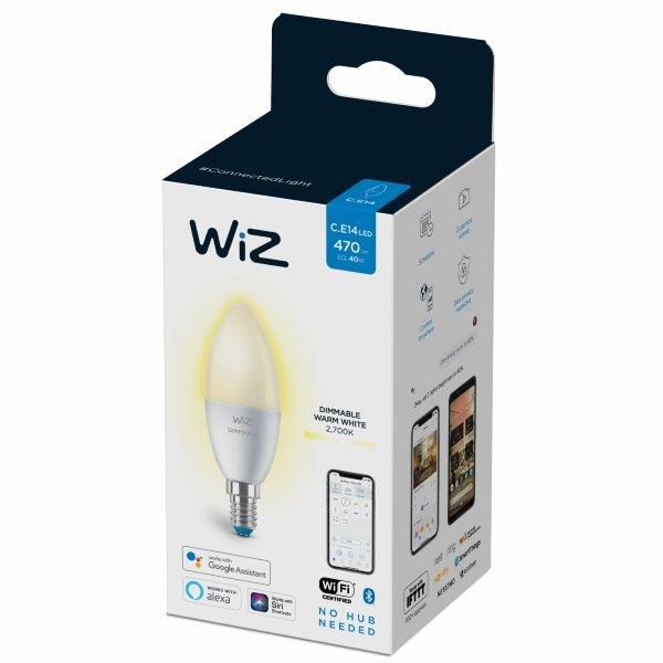 Philips WiZ Dimmable 8718699786212 LED žárovka svíčka E14 4,8W/470lm C37 2700K - Svítidla FEIM