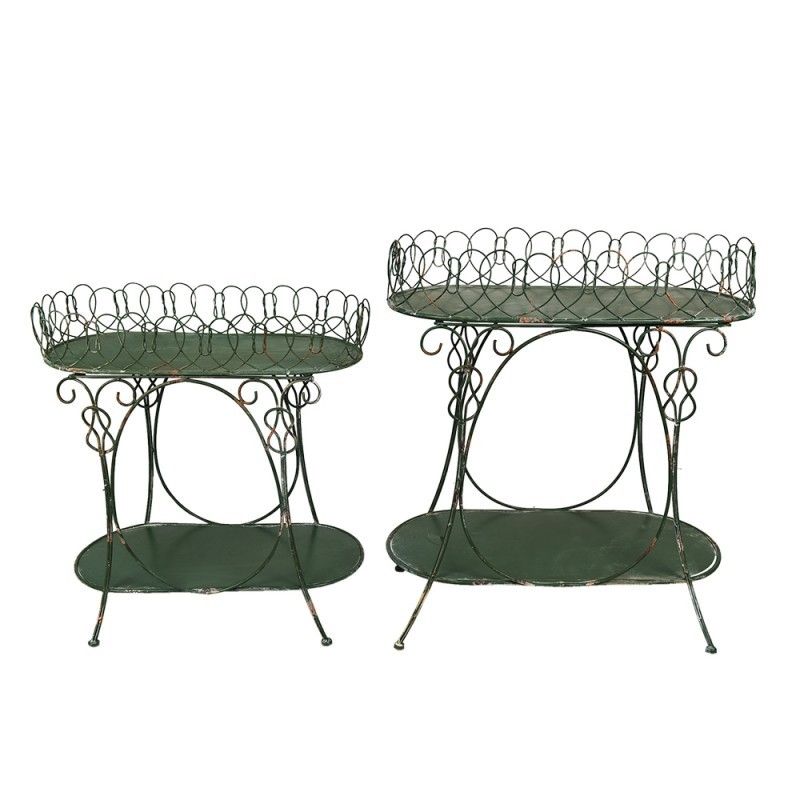 2ks šedo-zelený kovový stůl na rostliny - 70*34*81 cm / 60*30*69 cm Clayre & Eef - LaHome - vintage dekorace