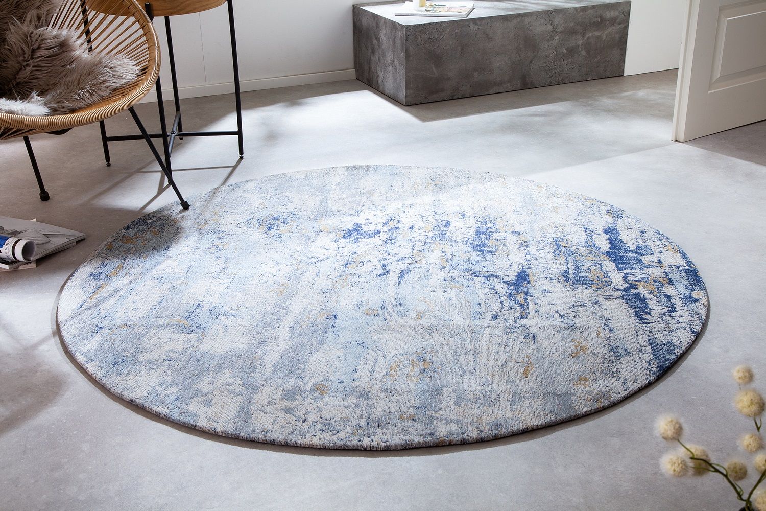 LuxD Designový kulatý koberec Rowan 150 cm béžovo-modrý - Estilofina-nabytek.cz