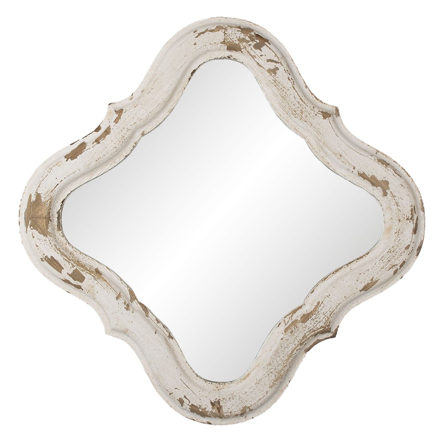 Nástěnné zrcadlo v bílo hnědém dřevěném rámu - 59*2*59 cm Clayre & Eef - LaHome - vintage dekorace