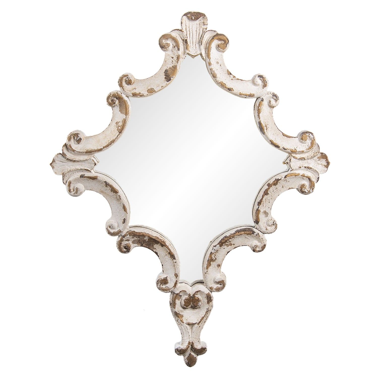 Zdobené vintage zrcadlo v bílo hnědém dřevěném rámu - 60*3*76 cm Clayre & Eef - LaHome - vintage dekorace