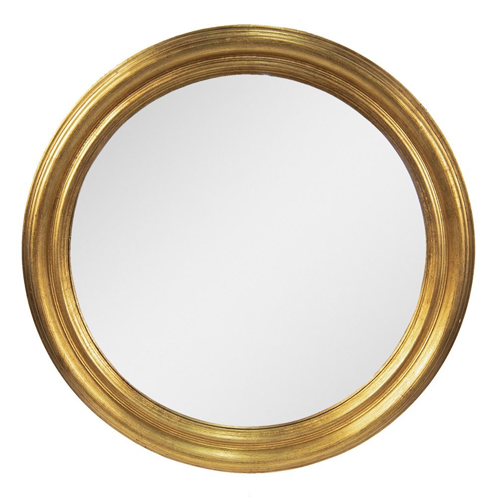 Zlaté nástěnné zrcadlo v dřevěném rámu - Ø 59 cm Clayre & Eef - LaHome - vintage dekorace