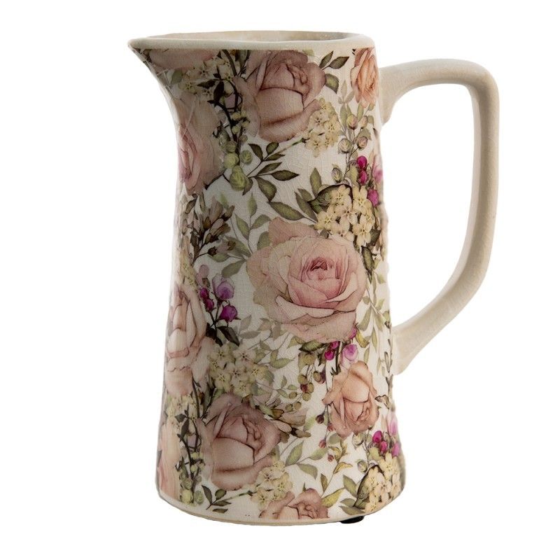 Keramický dekorační džbán s růžemi Rosien M - 15*10*19 cm Clayre & Eef - LaHome - vintage dekorace