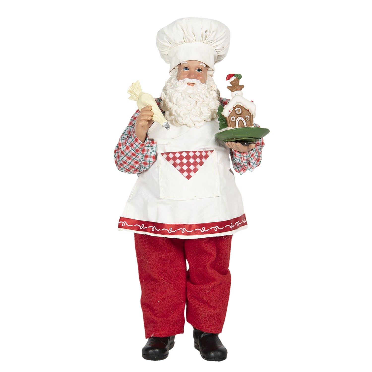 Vánoční dekorace Santa cukrář s perníkovou chaloupkou - 13*10*28 cm Clayre & Eef - LaHome - vintage dekorace