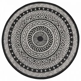 Hanse Home Collection koberce Kusový koberec Flatweave 104855 Black/Cream – na ven i na doma - 160x160 (průměr) kruh cm M-byt