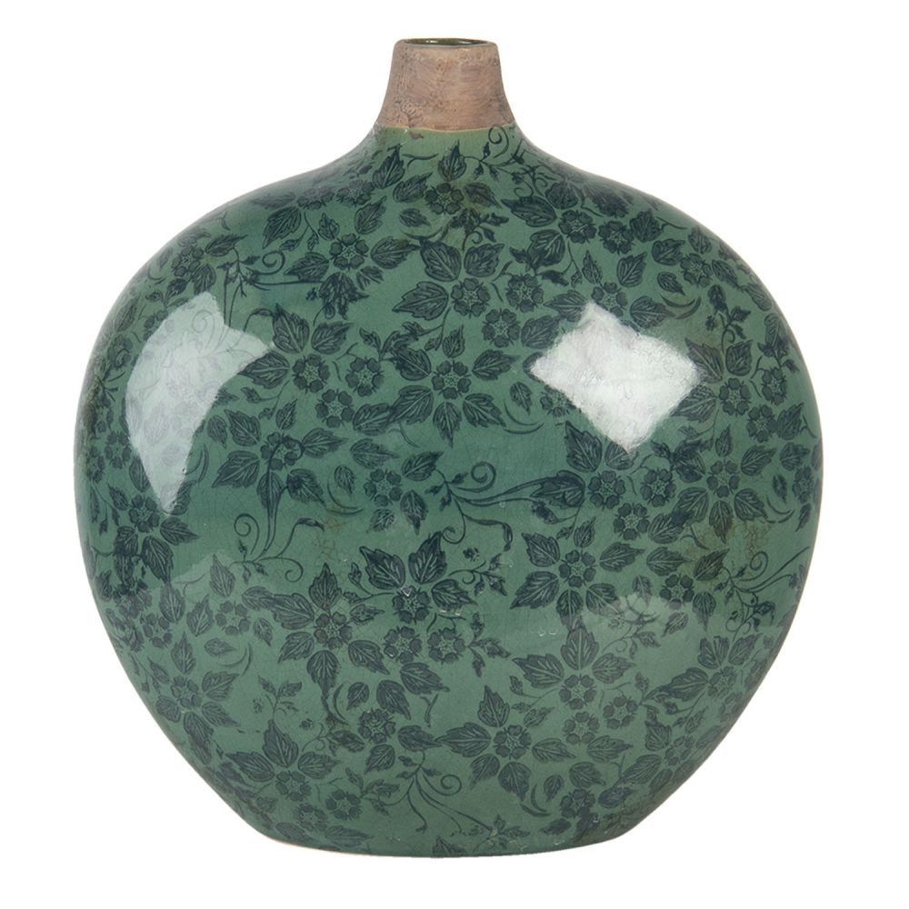 Zelená váza Camil s květy a patinou - 29*13*31 cm Clayre & Eef - LaHome - vintage dekorace