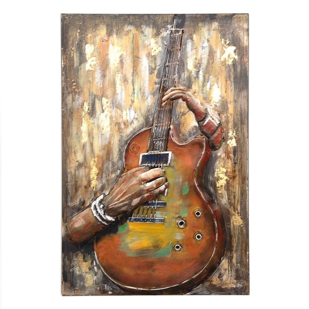 Nástěnný 3D kovový obraz ruce hrající na kytaru - 80*4*120 cm Clayre & Eef - LaHome - vintage dekorace