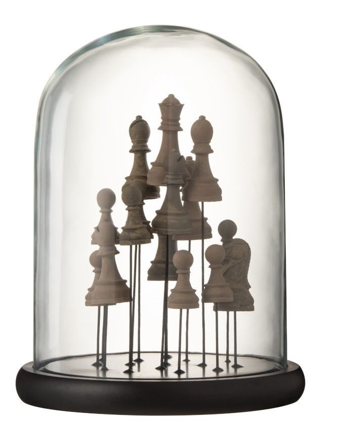 Dekorační podnos se skleněným poklopem Šachy - Ø 23*30 cm J-Line by Jolipa - LaHome - vintage dekorace