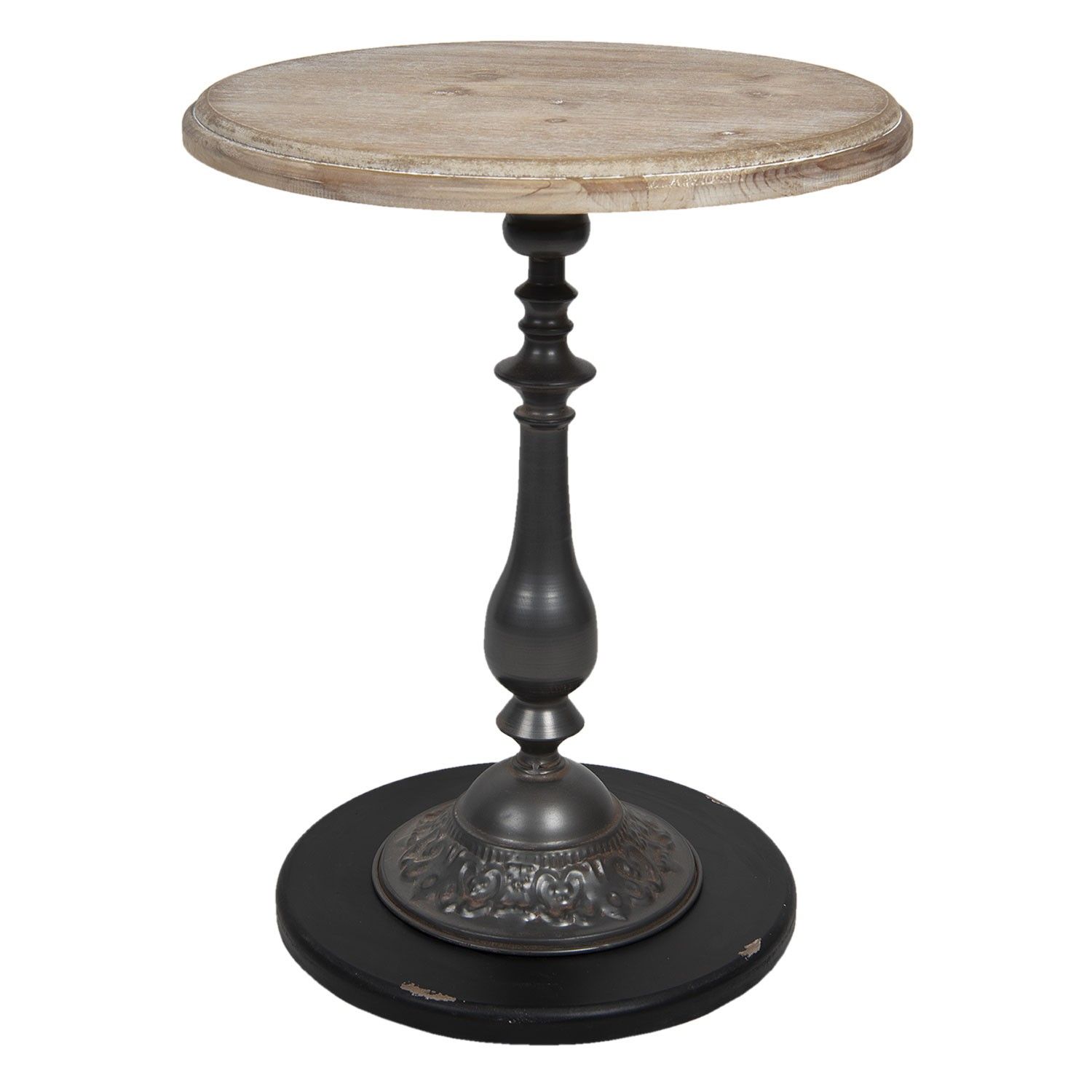 Kovový odkládací stolek s dřevěnou deskou Brain - Ø 50*64 cm Clayre & Eef - LaHome - vintage dekorace