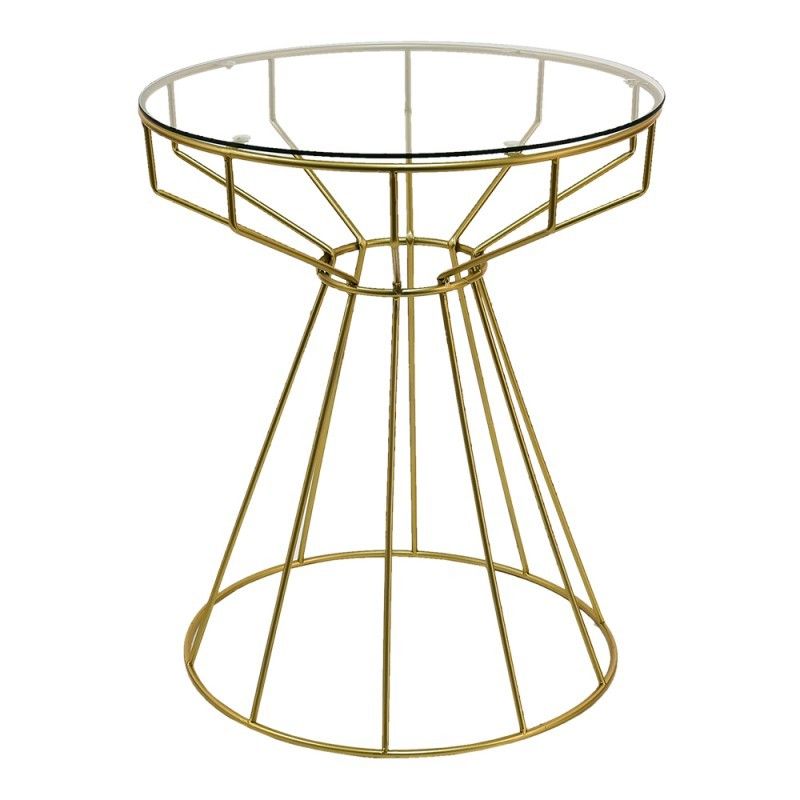 Zlatý odkládací stolek se skleněnou deskou Varion - Ø 50*60 cm Clayre & Eef - LaHome - vintage dekorace