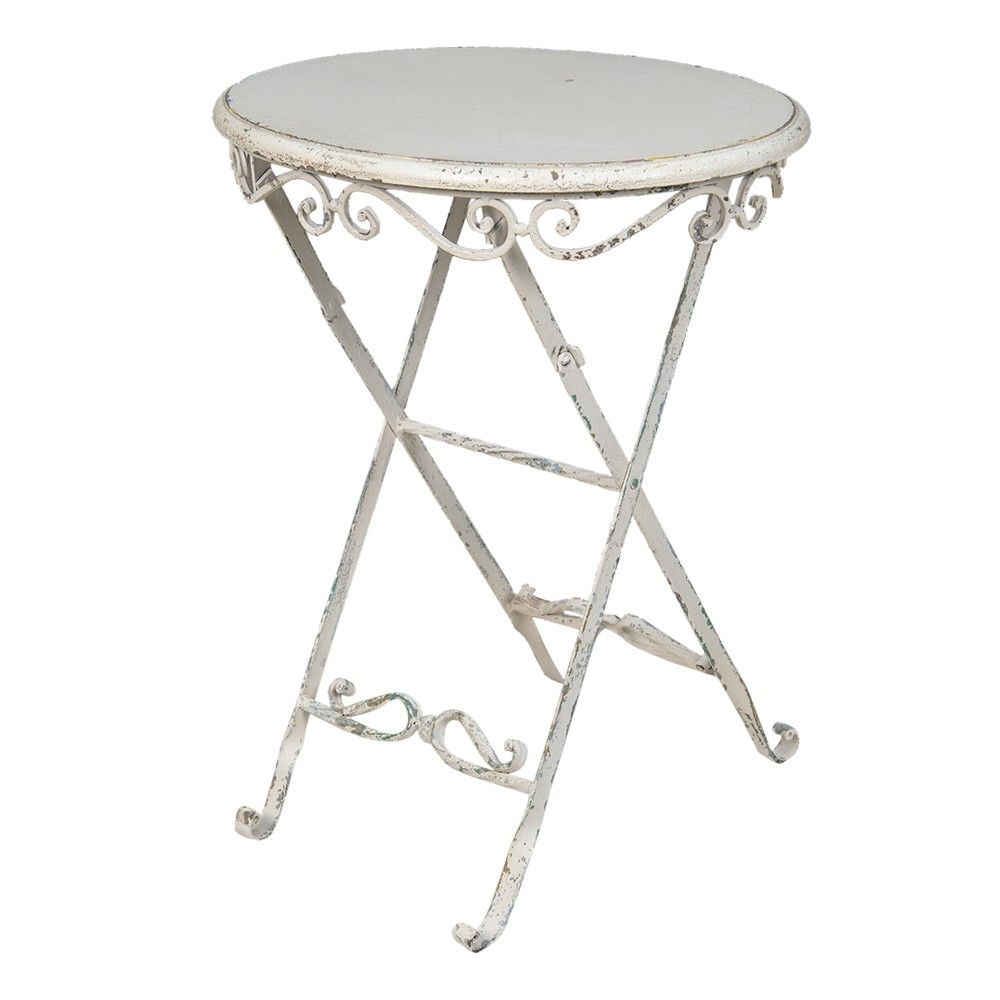 Bílý antik kovový skládací odkládací stolek Sienna - Ø 55*64 cm Clayre & Eef - LaHome - vintage dekorace