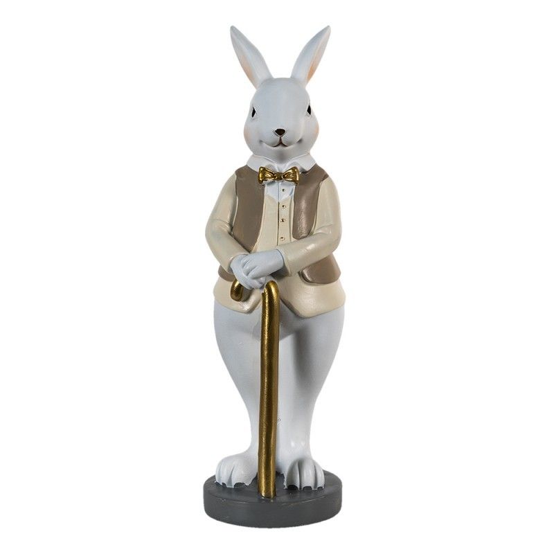 Dekorace králík v béžové košili se zlatou holí - 10*8*25 cm Clayre & Eef - LaHome - vintage dekorace