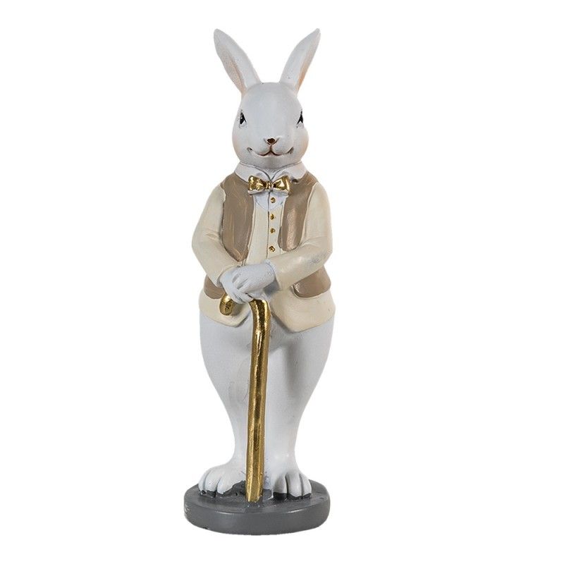 Dekorace králík v béžové košili se zlatou holí - 5*5*15 cm Clayre & Eef - LaHome - vintage dekorace