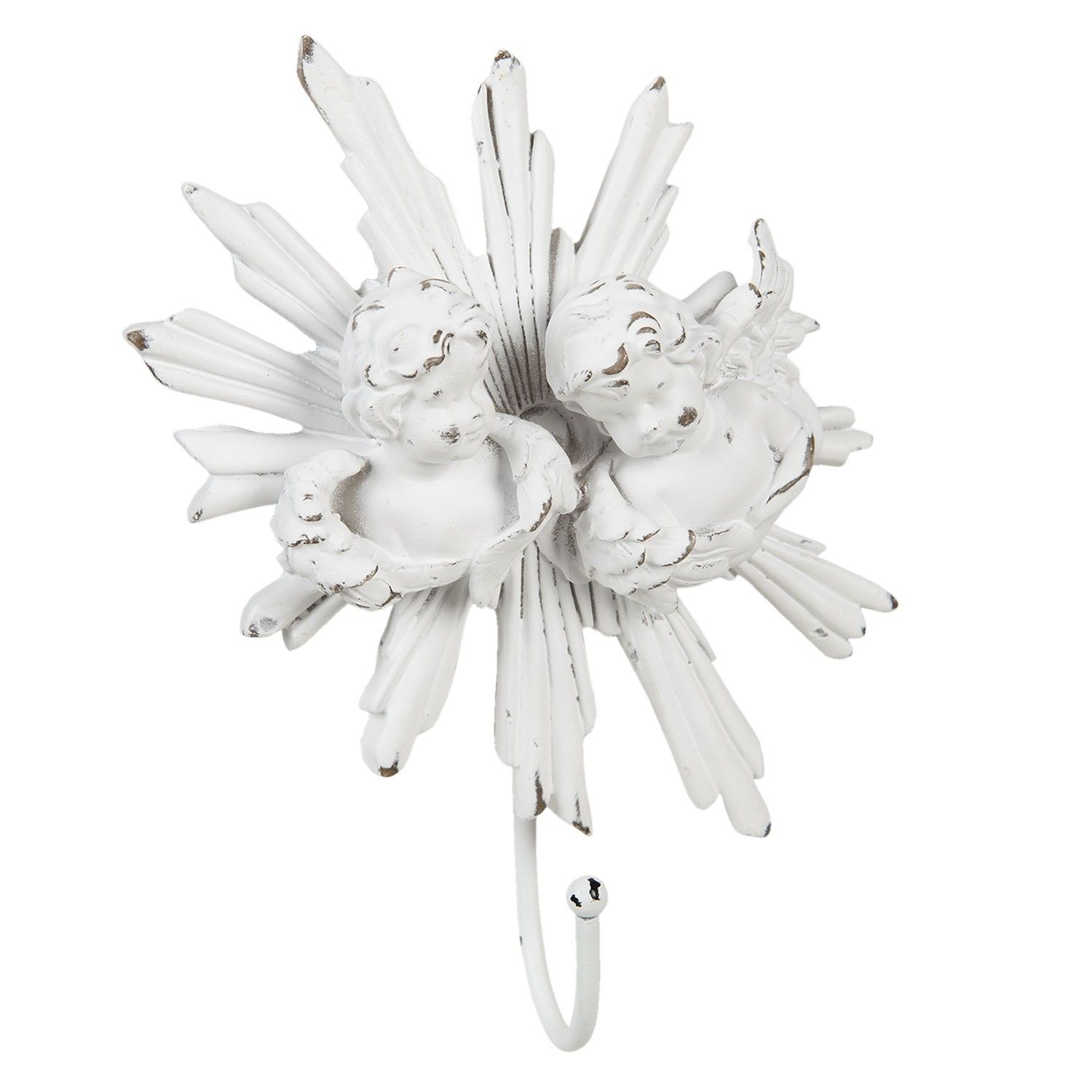 Bílý antik nástěnný háček s andílky - 15*5*23 cm Clayre & Eef - LaHome - vintage dekorace