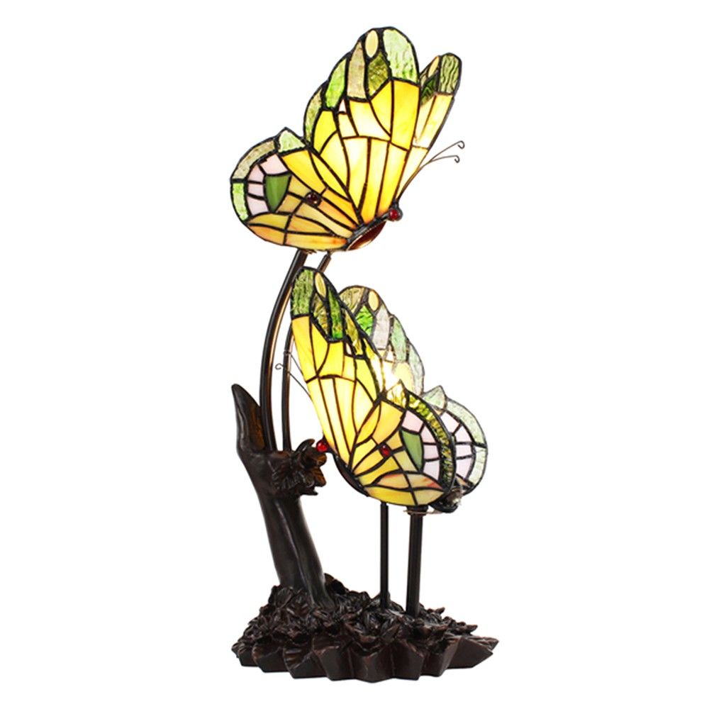 Stolní lampa Tiffany s motýlky Butterfly green - 24*17*47 cm E14/max 2*25W Clayre & Eef - LaHome - vintage dekorace